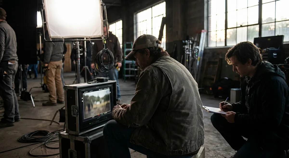 Équipe de tournage sur un plateau de production